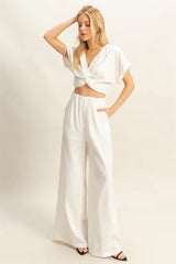 Trendsi HYFVE Twisted Front Short Sleeve Top and Wide Leg Pants Set -