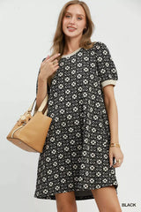 Trendsi Umgee Floral Textured Puff Sleeve Mini Dress - Dresses