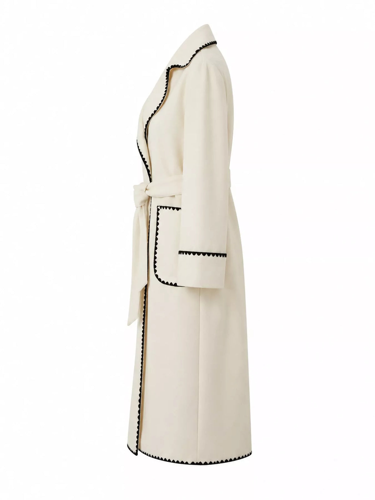 Contrast Scalloped Trim Trench Coat in cream
