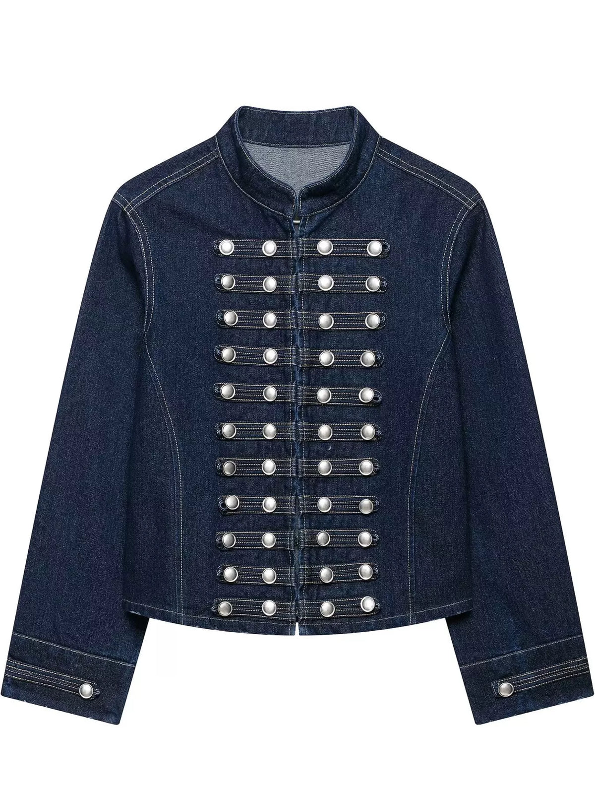 Dark Blue decorative button cropped denim jacket