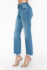 Trendsi bytos Raw Hem Distressed Mid Rise Crop Jeans -