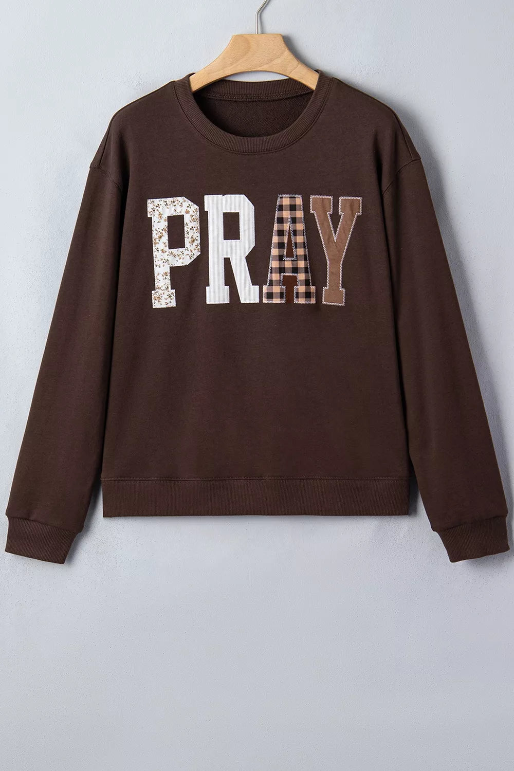 Trendsi Plaid 'PRAY' Crew Neck Sweatshirt -