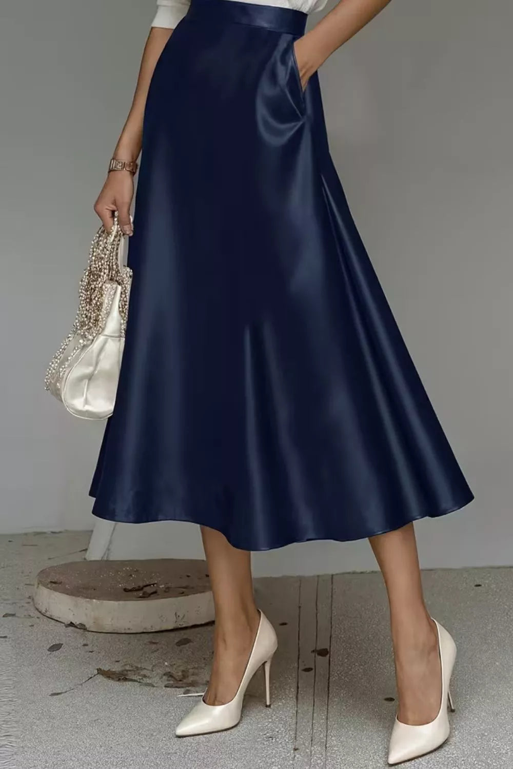 Trendsi Satin A-Line Midi Skirt -