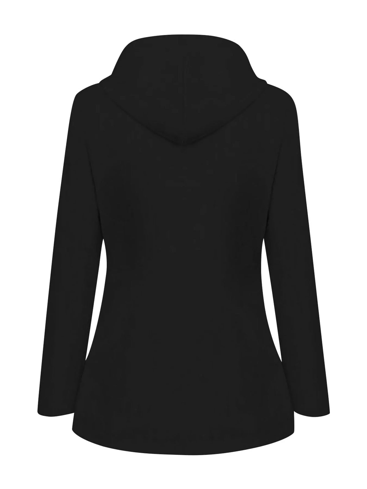 Black drawstring hooded jacket, back view