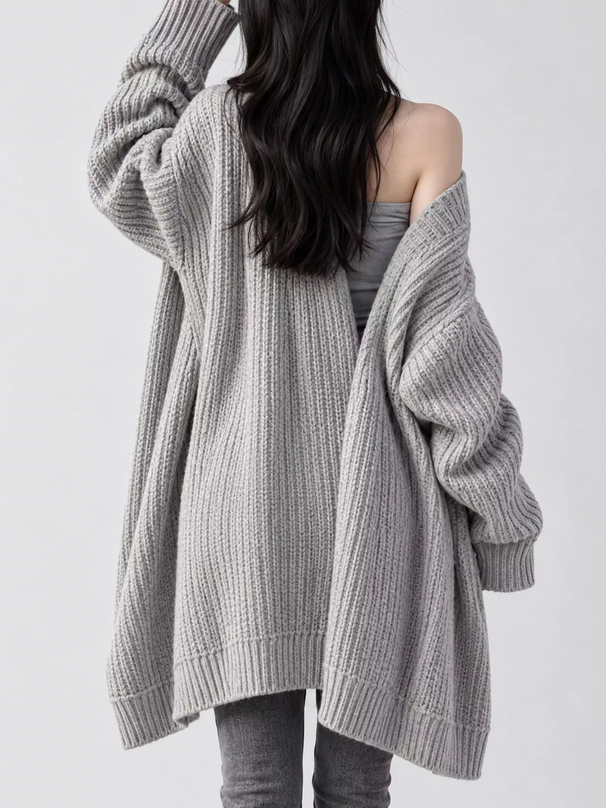 Longline knit cardigan, light gray back