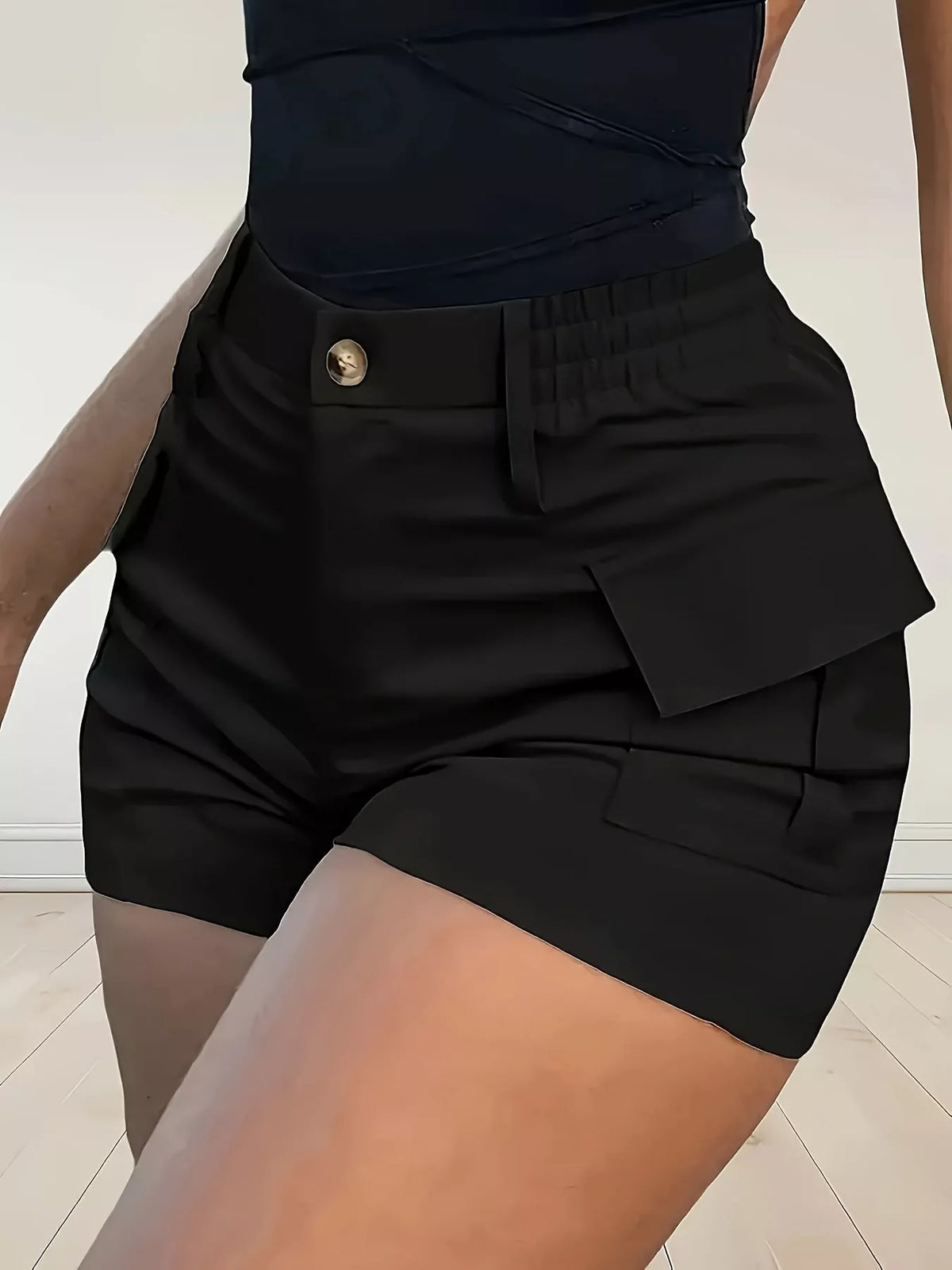 Black high-waisted cargo shorts