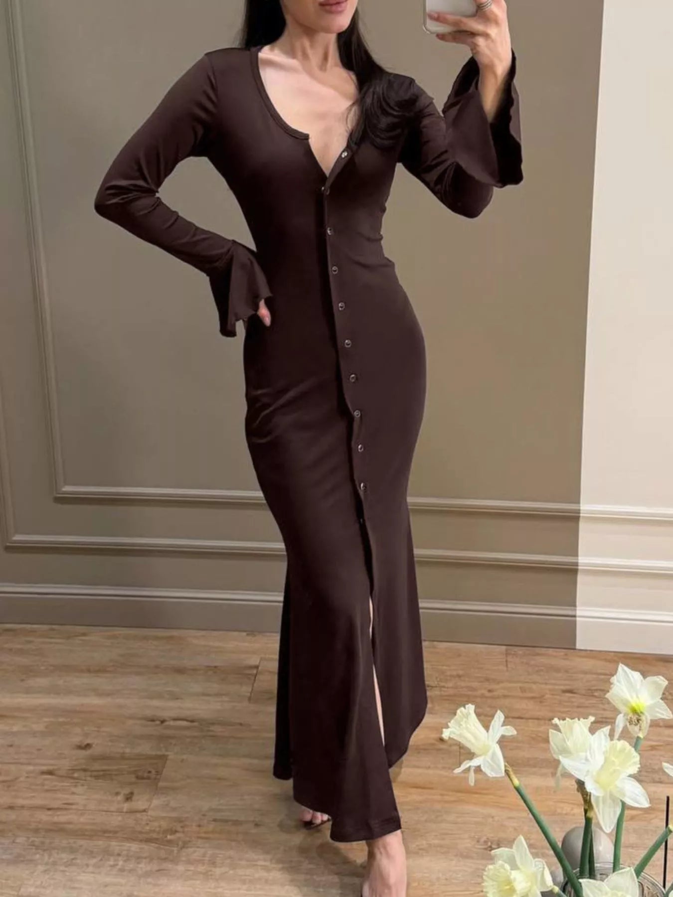 Trendsi Button-Down Bodycon Maxi Dress -