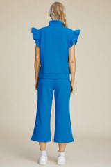 Trendsi Double Take Full Size Texture Ruffle Short Sleeve Top and Wide Leg Pants Set -
