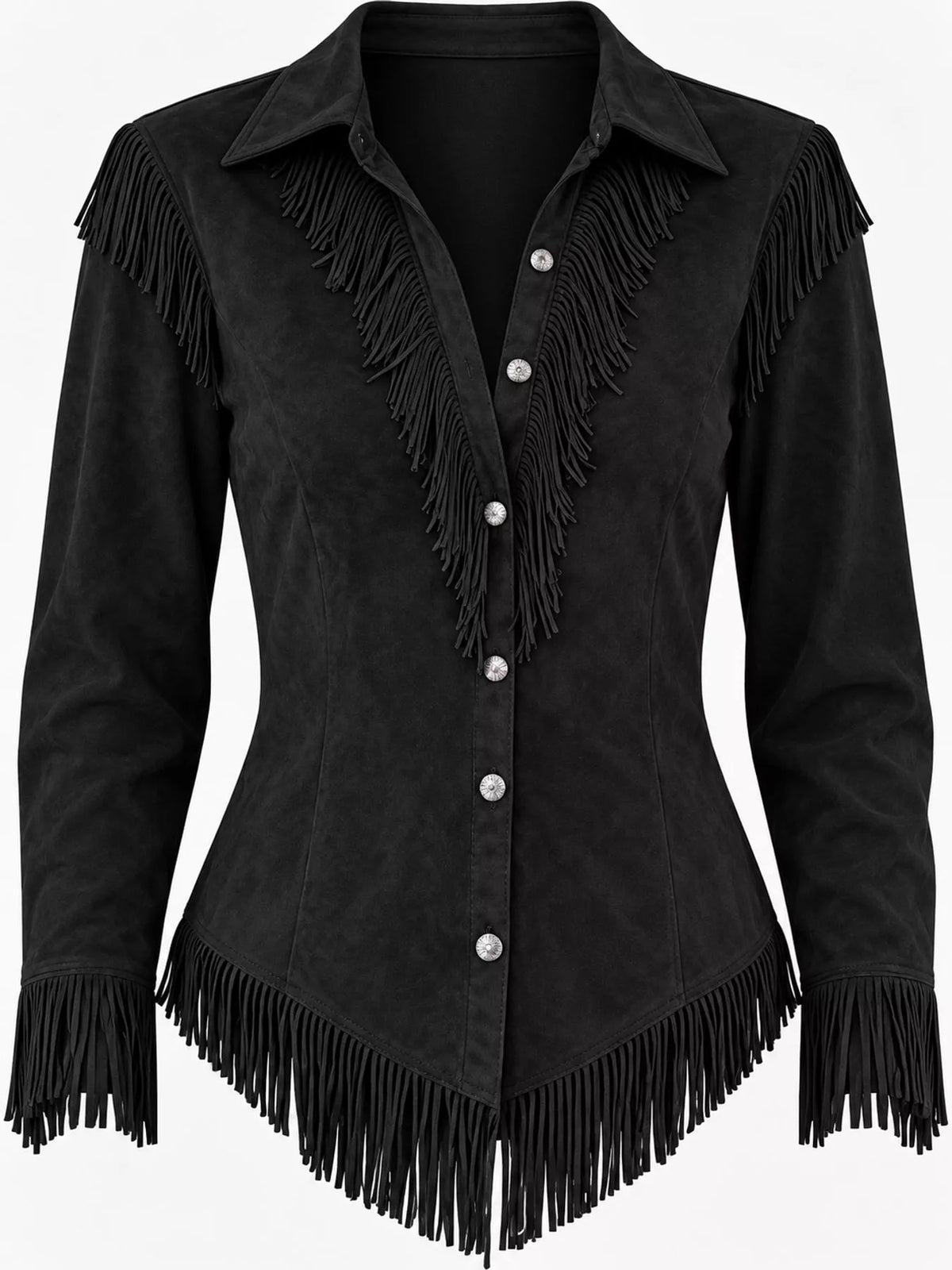 Fringe-detail shirt, black fringe detail