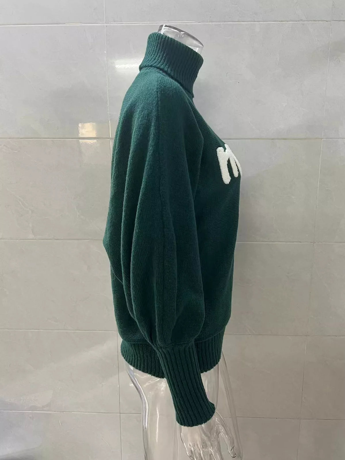 Dark Green lettering turtleneck sweater