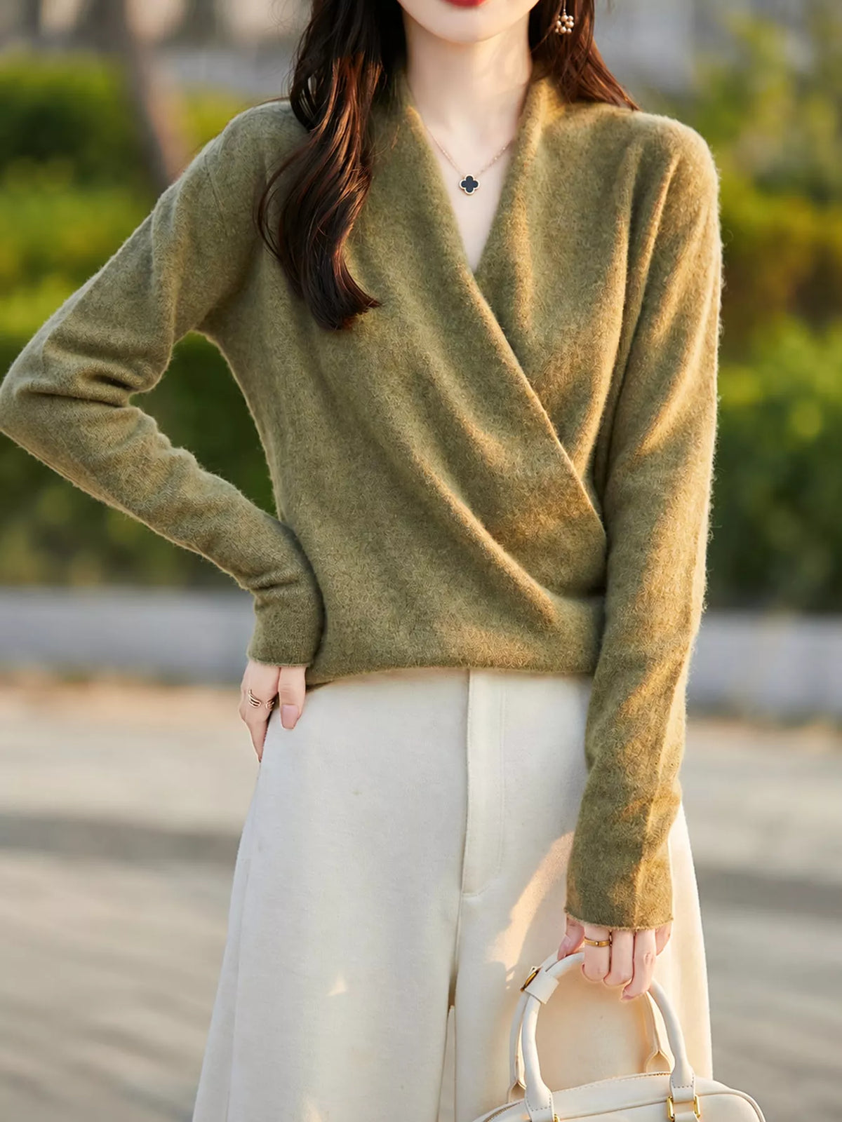 Surplice Long Sleeve Sweater — front view