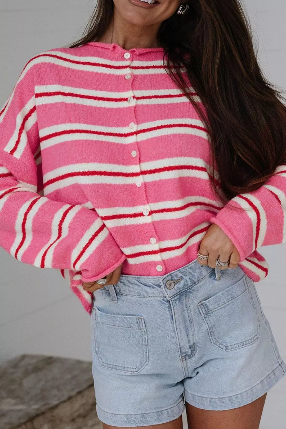 Trendsi Striped Button-Up Cardigan -