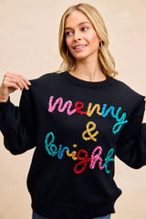 Trendsi BiBi Tinsel Lettering Christmas Sweater -