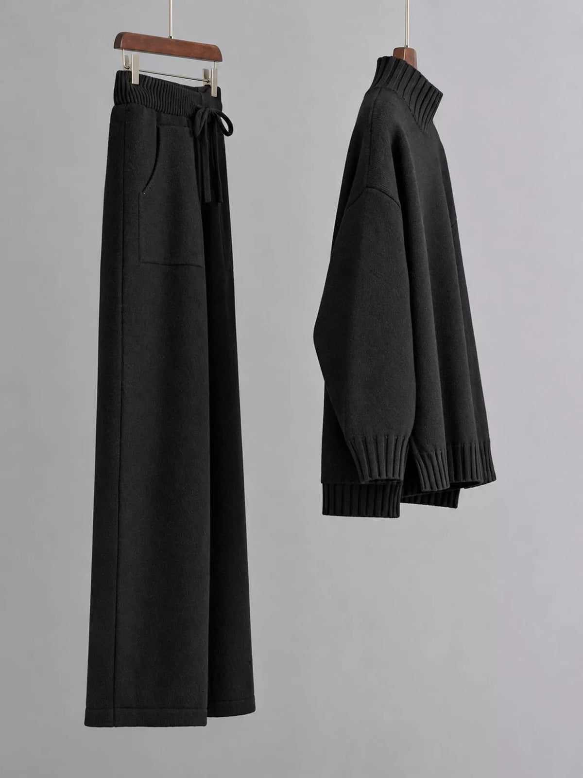 Mock Neck Sweater and Wide-Leg Pants Knit Set — side view