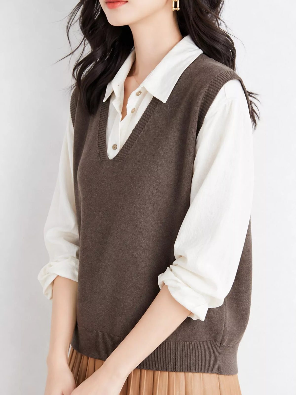 V-Neck Knit Sweater Vest — side view