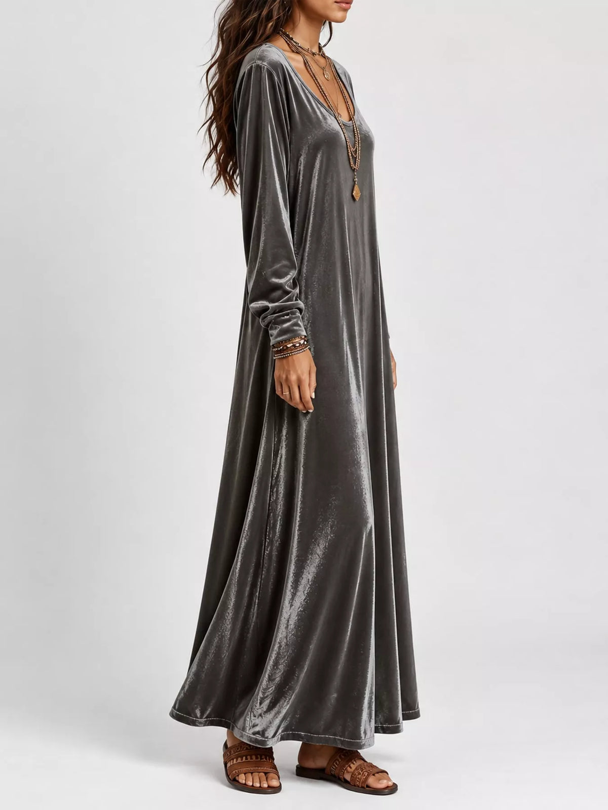 Velvet maxi dress, gray side