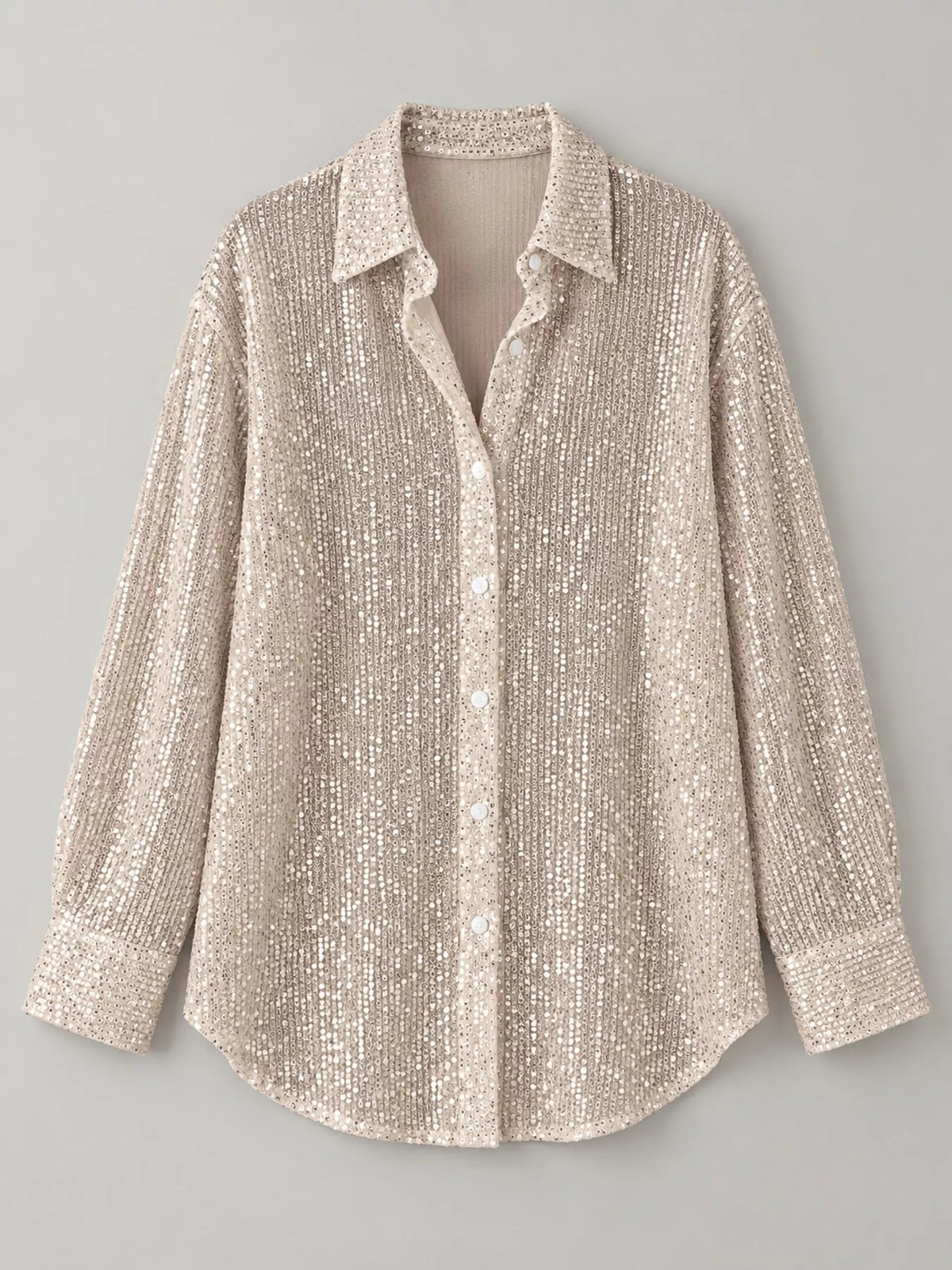 Sequin shirt, ivory hanging front