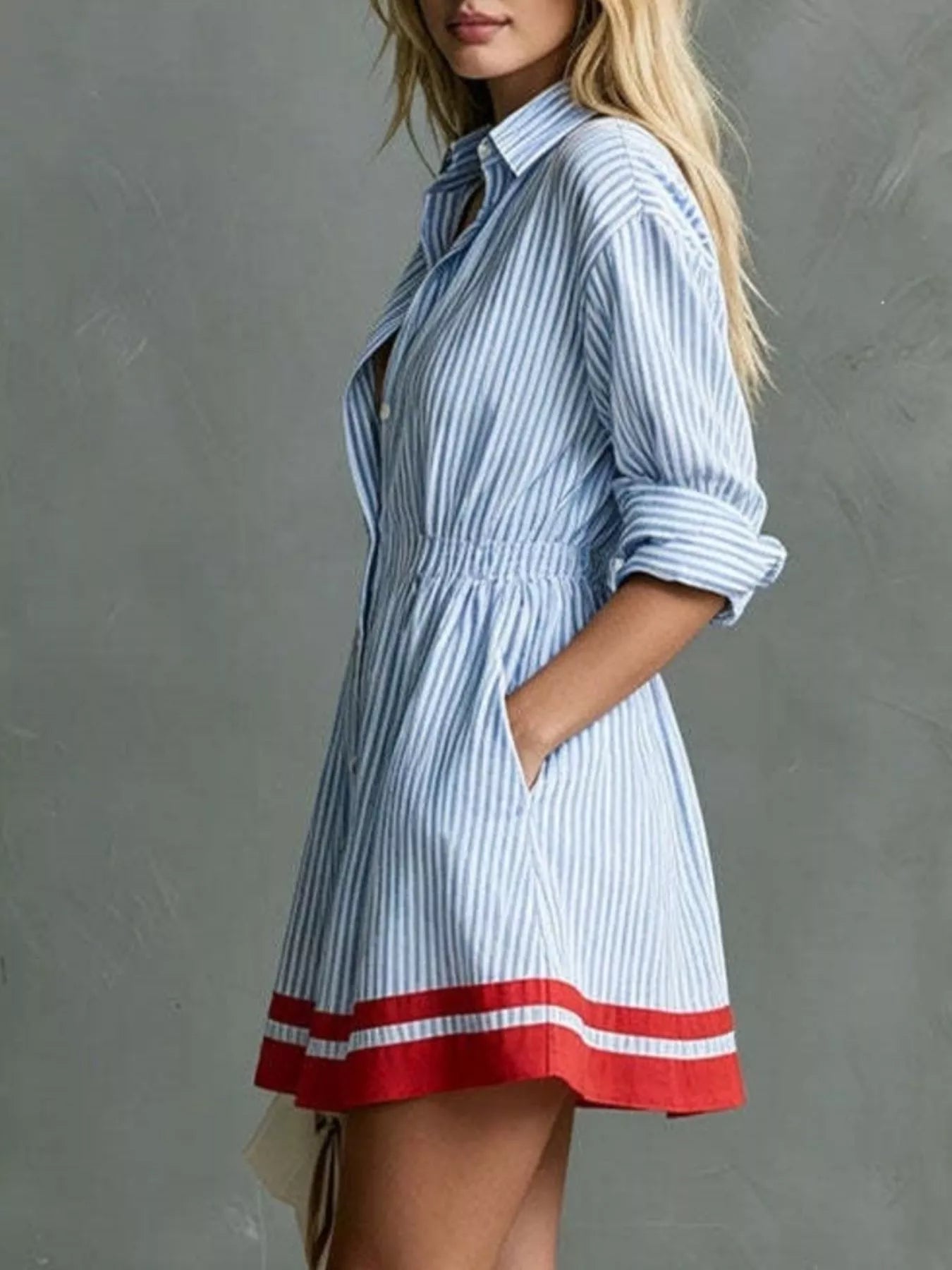 Trendsi Striped Long Sleeve Shirt Dress -