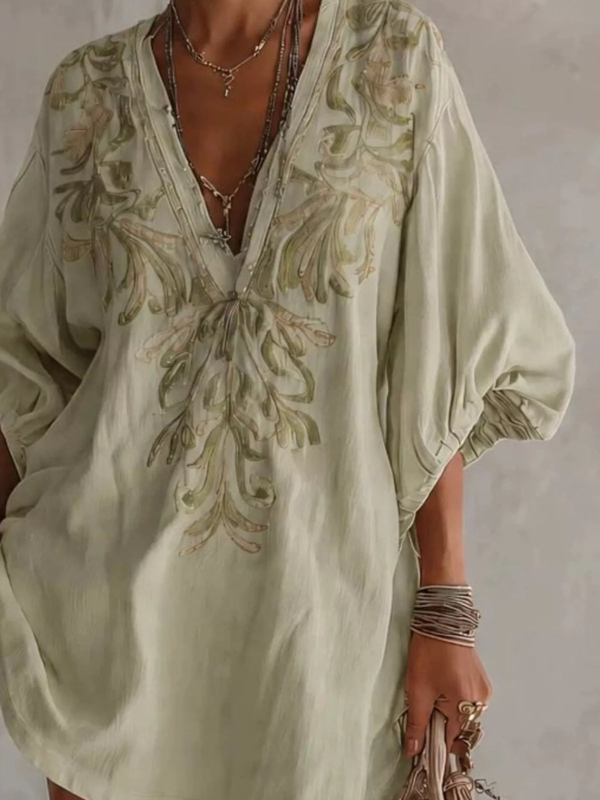 Embroidered v-neck mini dress