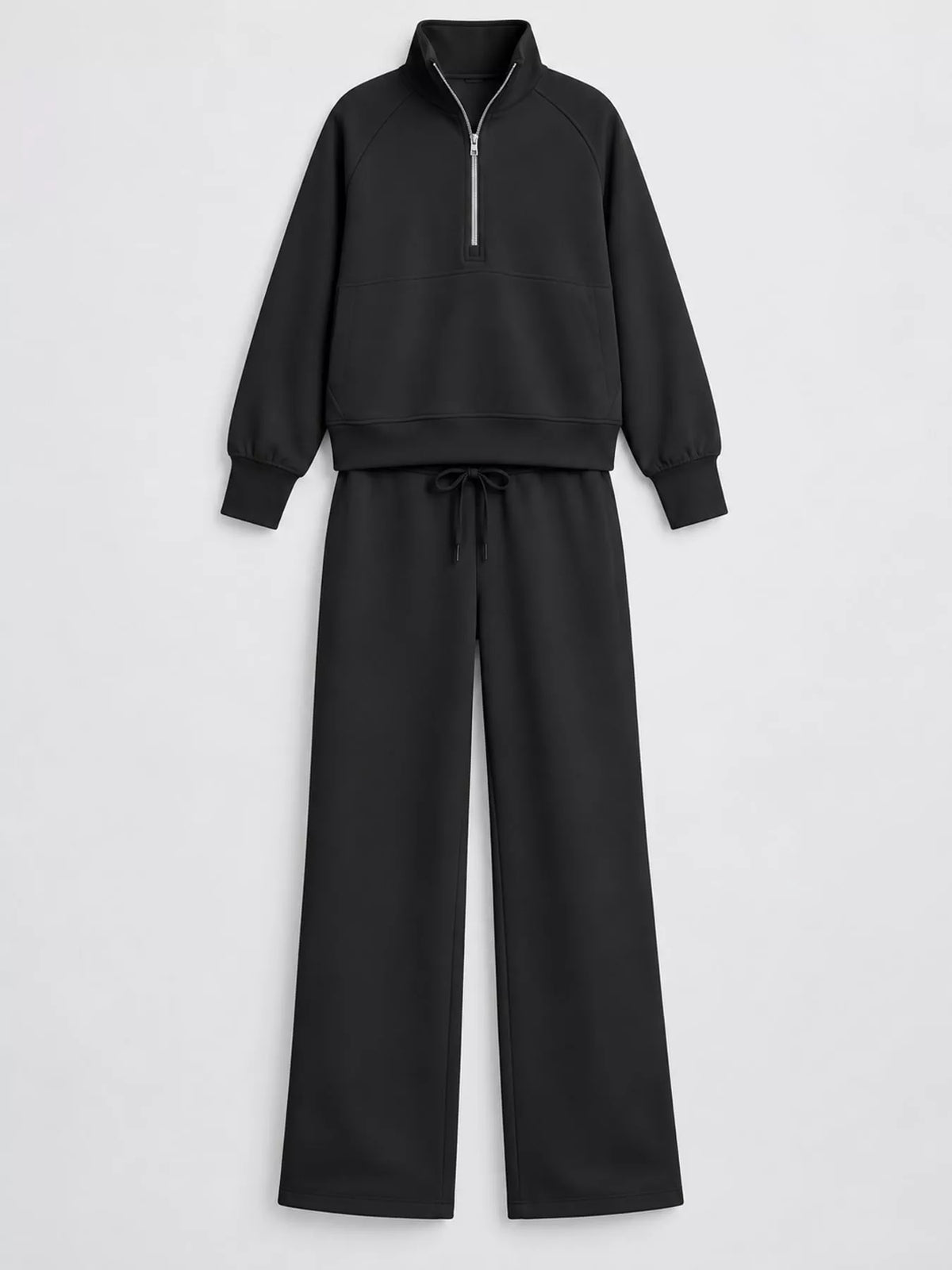 Half-zip top and pants set, black flat set
