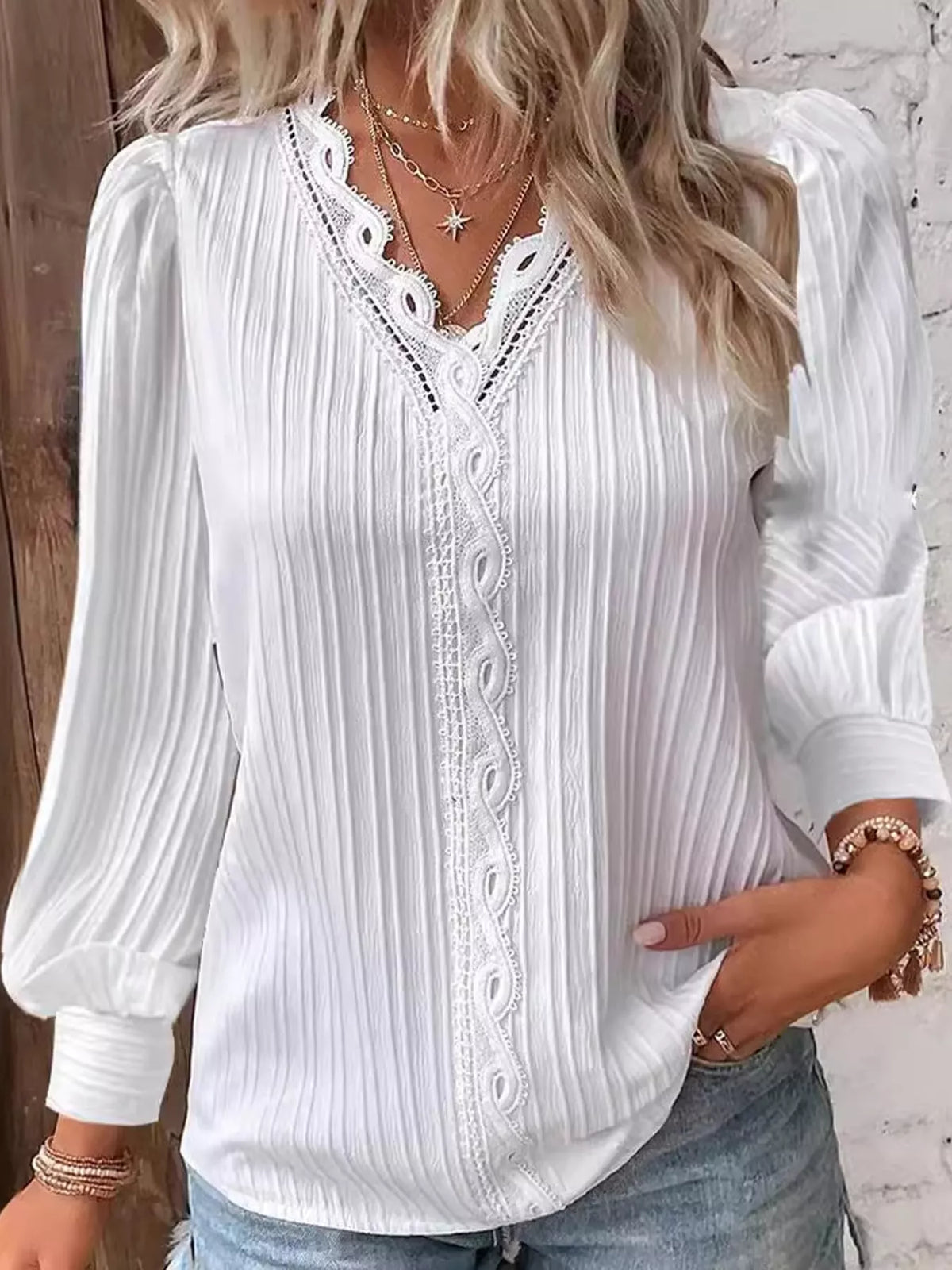 White long-sleeve blouse