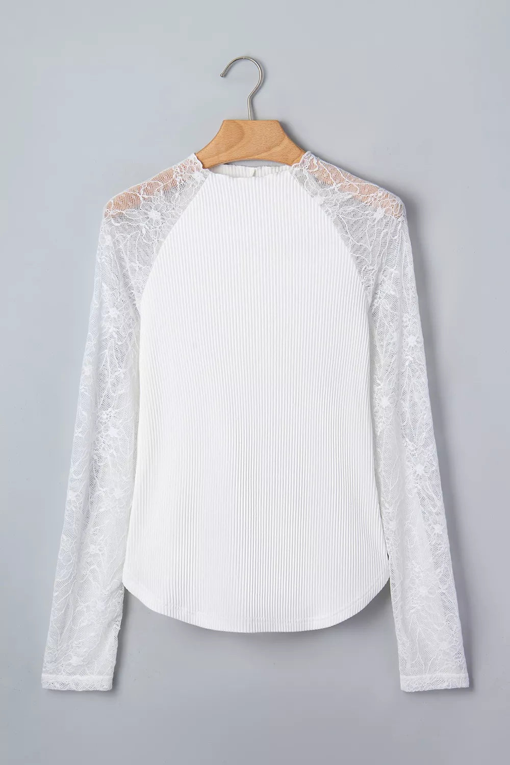 Sheer Lace Long Sleeve Ribbed Slim Top — garment front