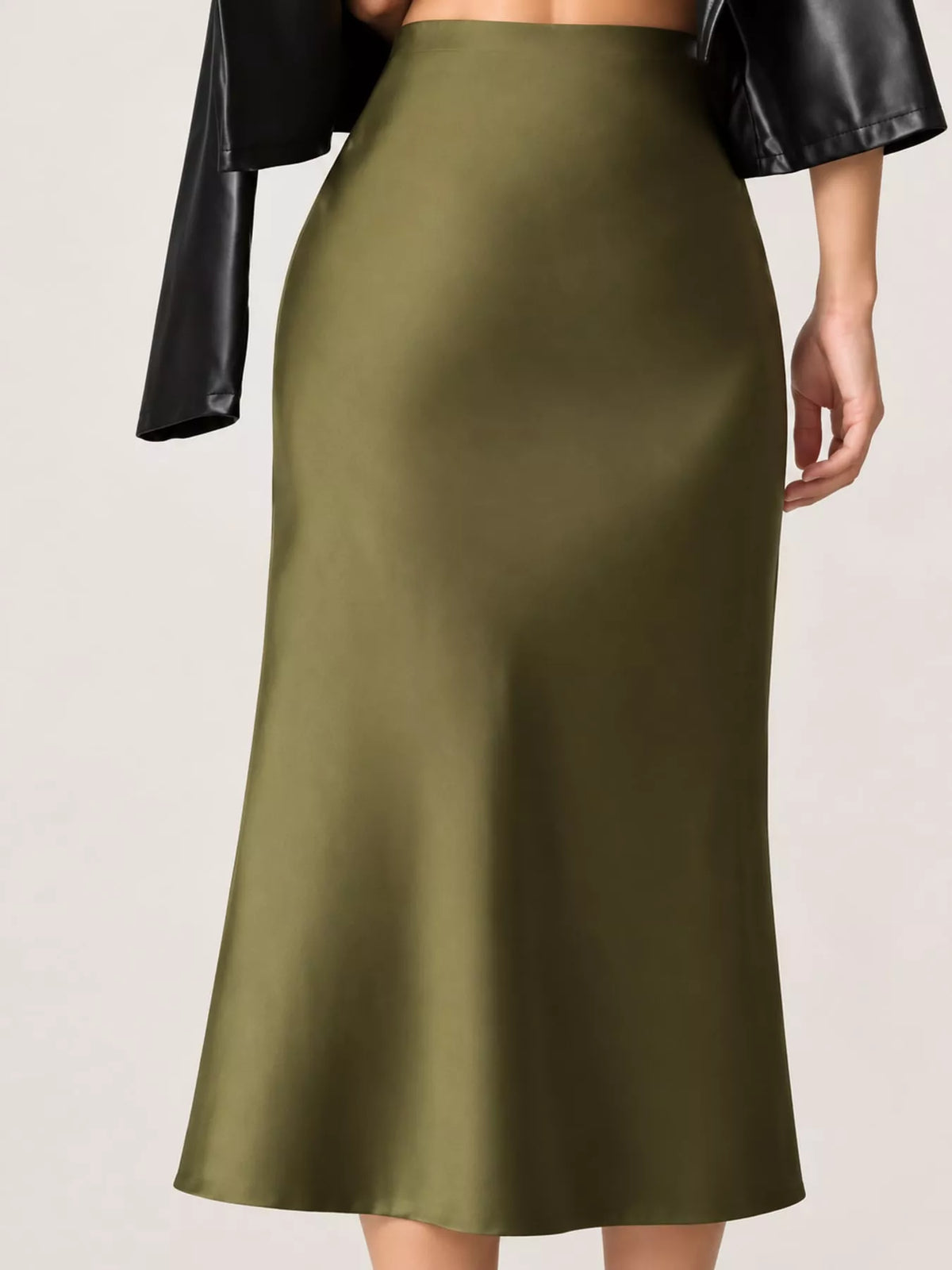 Satin midi skirt, olive front