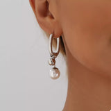 Trendsi Asymmetrical Pearl Drop Hoop Earrings -