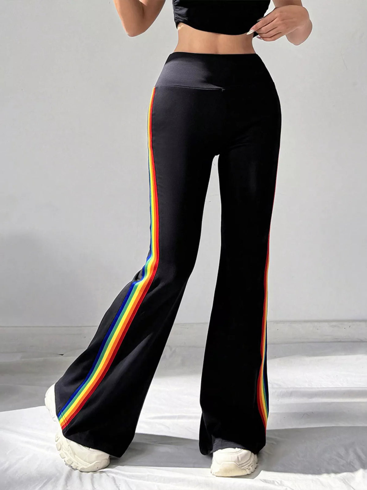 High-waisted side-striped flare active pants