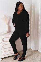 Trendsi Basic Bae Bamboo Full Size V-Neck Long Sleeve Top and Pants Lounge Set - Pants