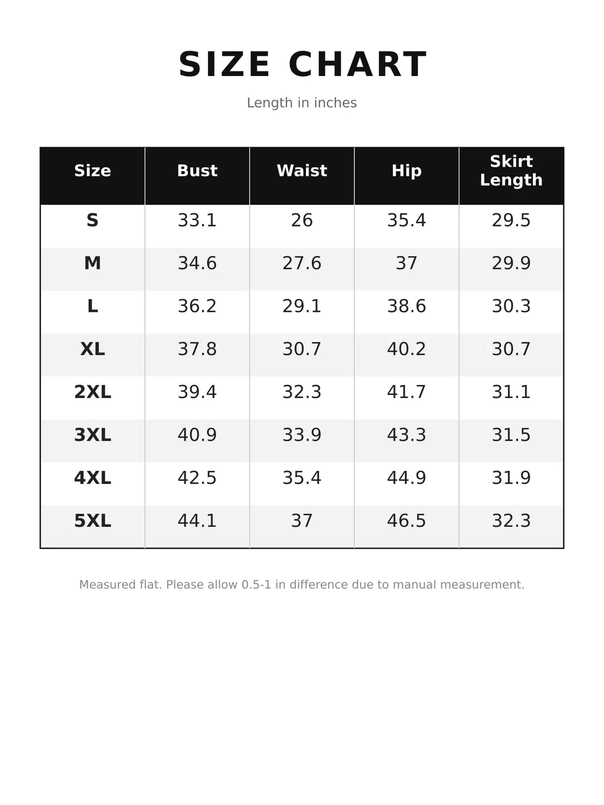 Size chart for fringe sequin v-neck mini dress