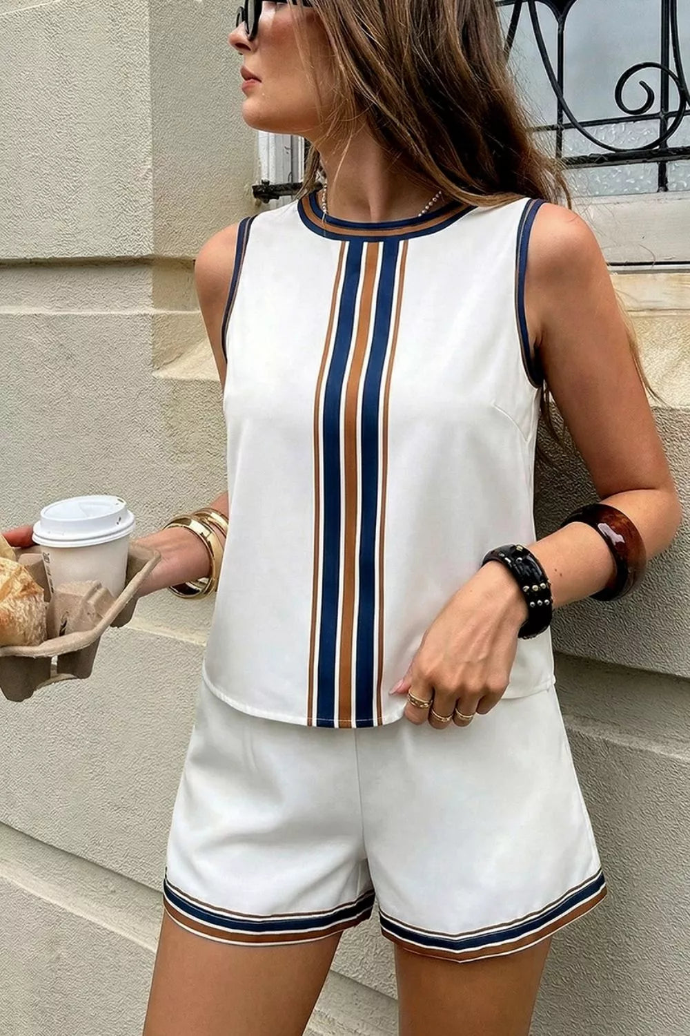 Trendsi Striped Sleeveless Top and Shorts Set -