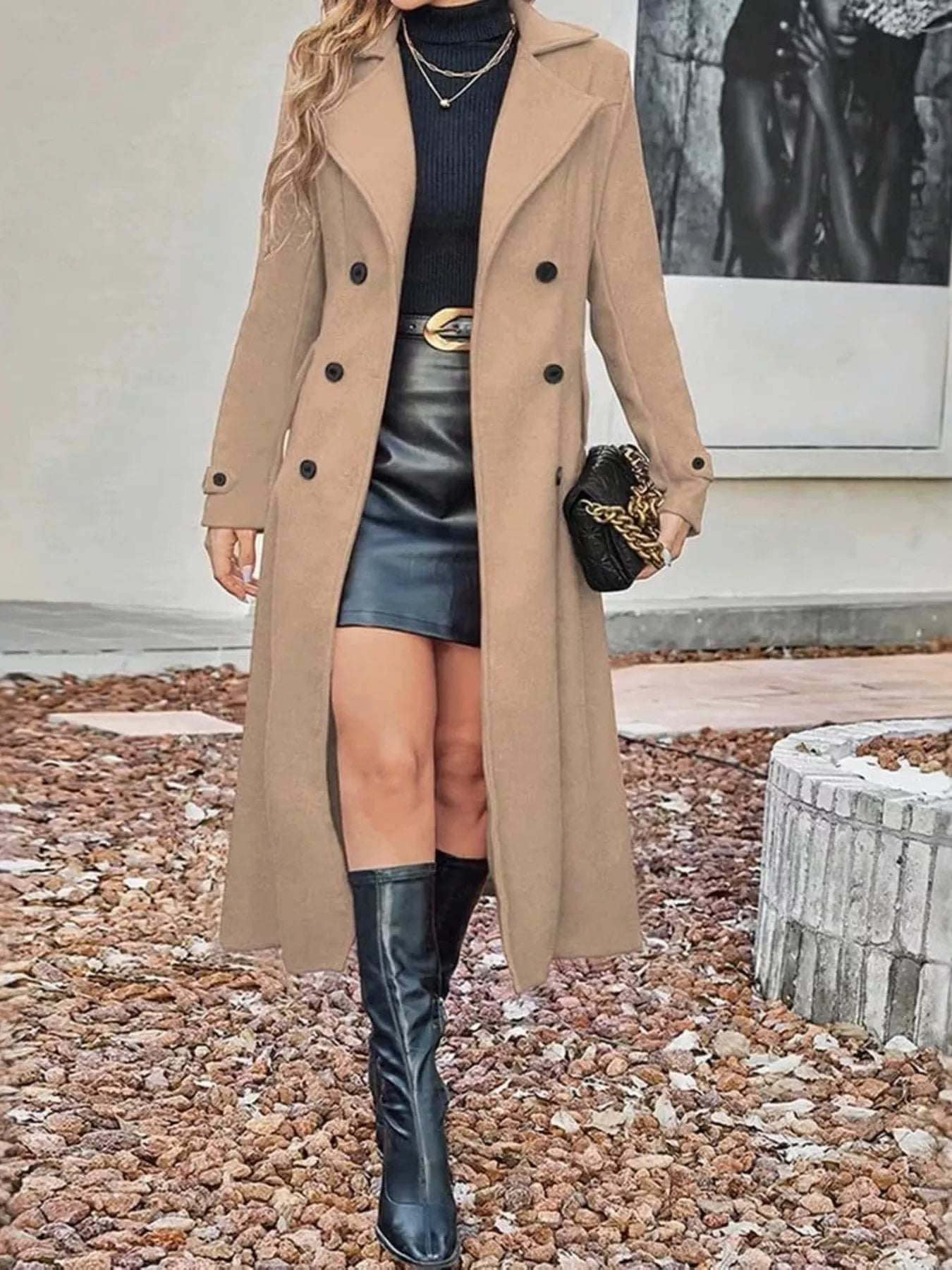 Trendsi Full Size Double-Breasted Longline Trench Coat Plus Size -