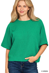 Trendsi Zenana Double Knit Banded Bottom Short Sleeve Top -