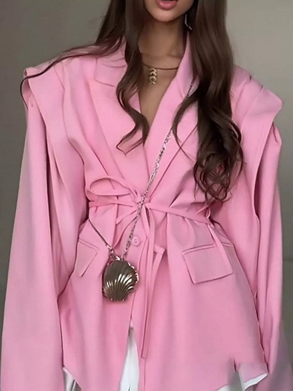 Collared long sleeve blazer, front view on model
