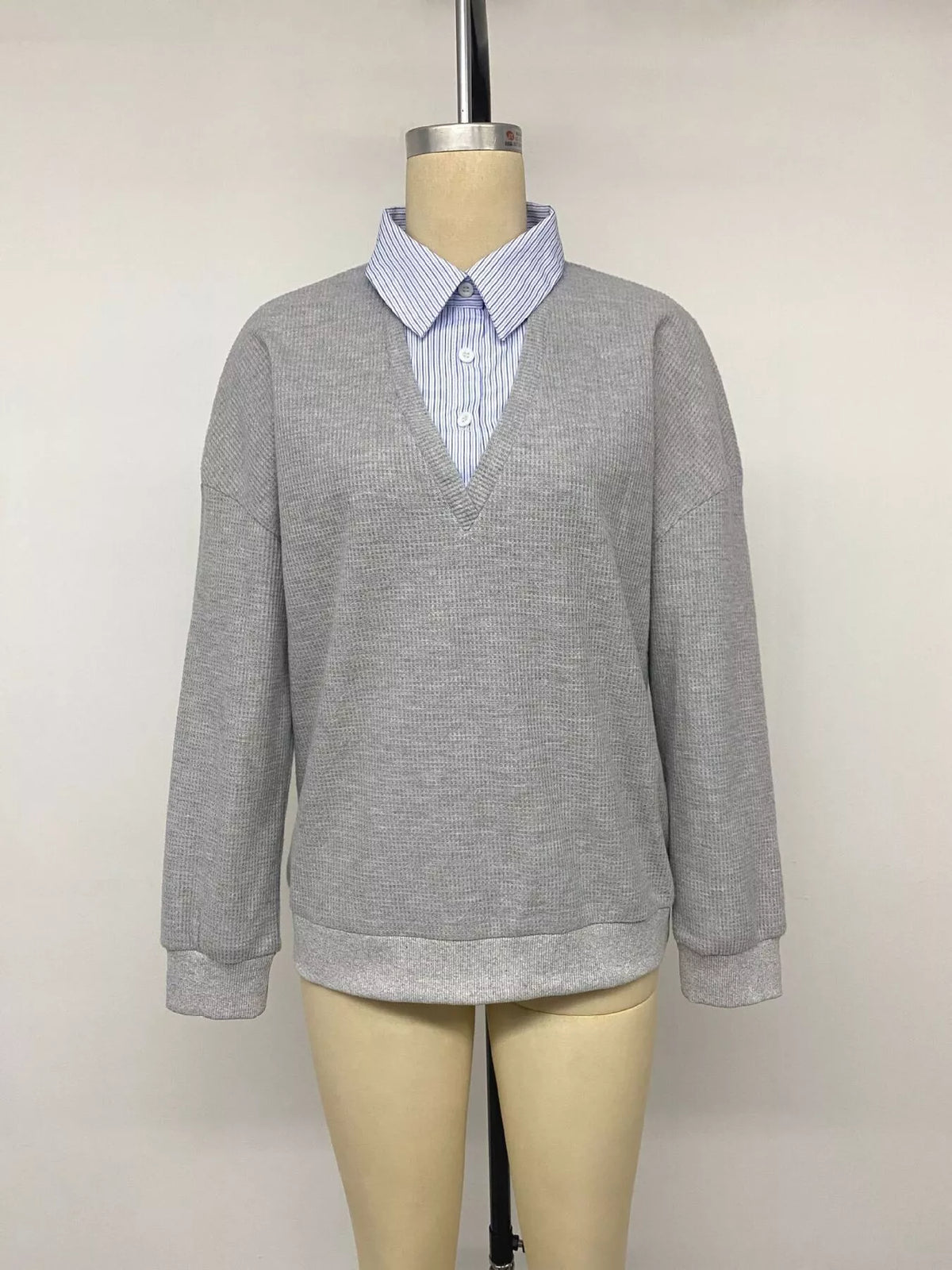Trendsi Striped Collar Dropped Shoulder Sweatshirt -