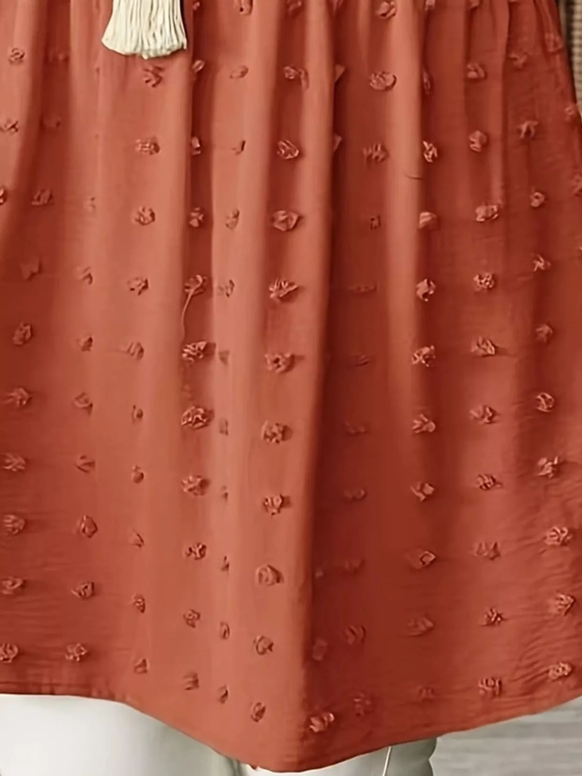 Swiss-dot blouse, rust dot detail