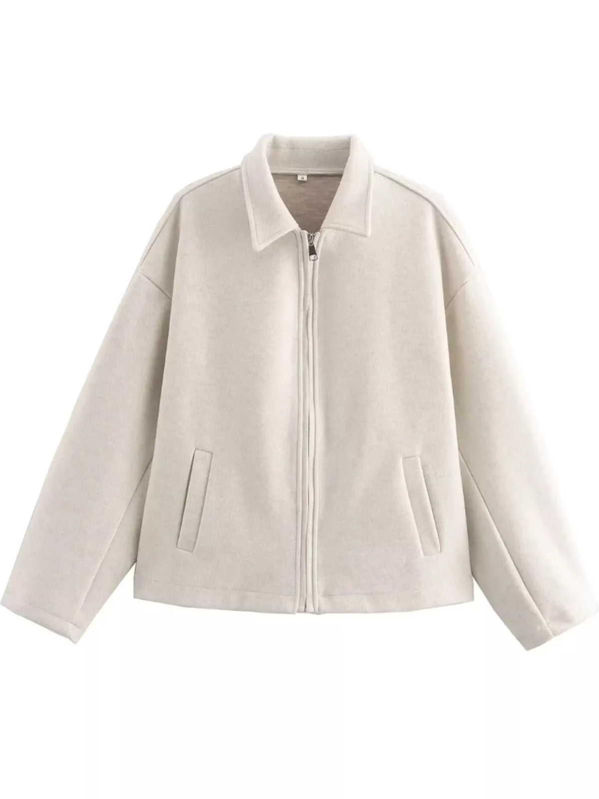 Cropped zip jacket, ivory flat front