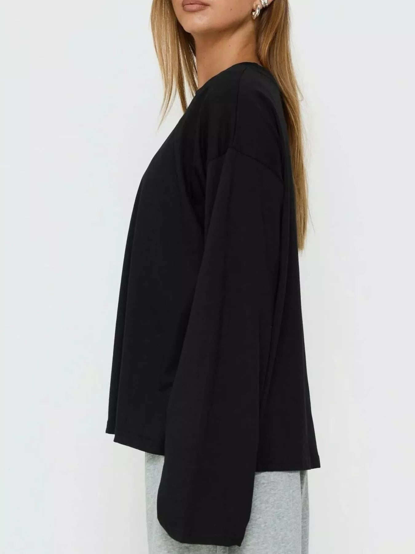Trendsi Oversized Long Sleeve Crew Neck T-Shirt -