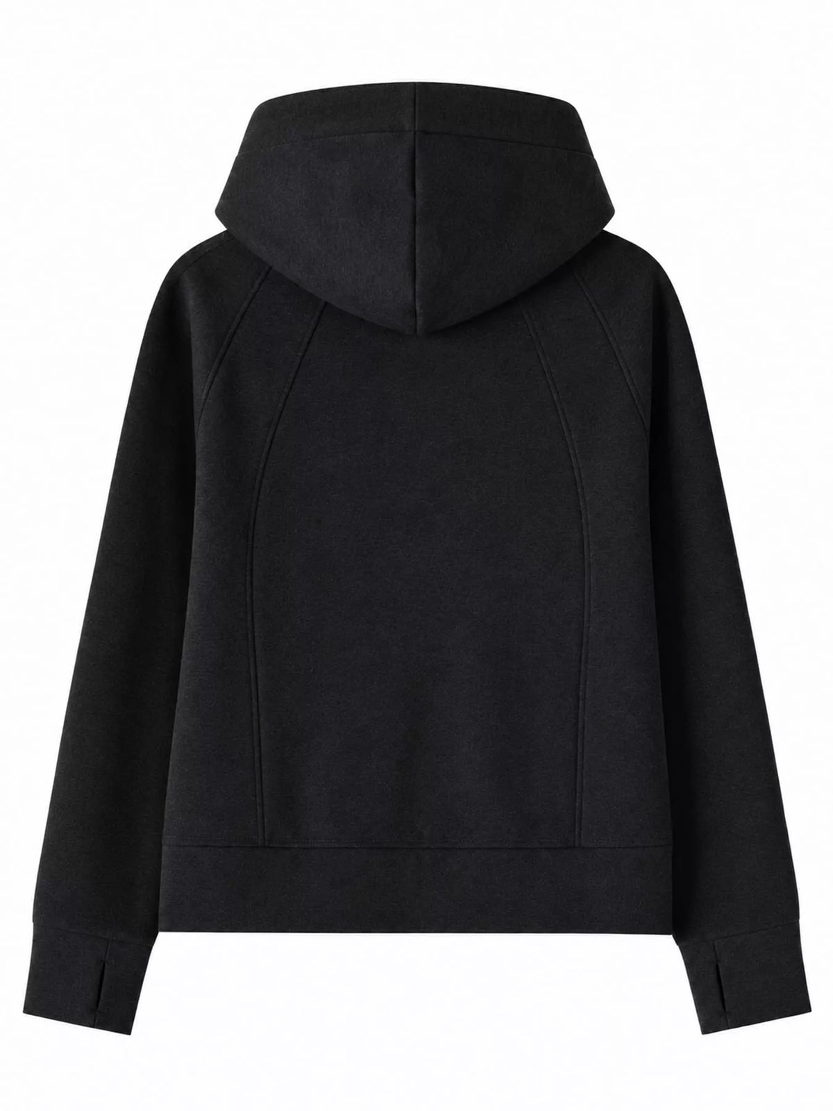 Dark Gray full-zip long sleeve hoodie with pockets, back view