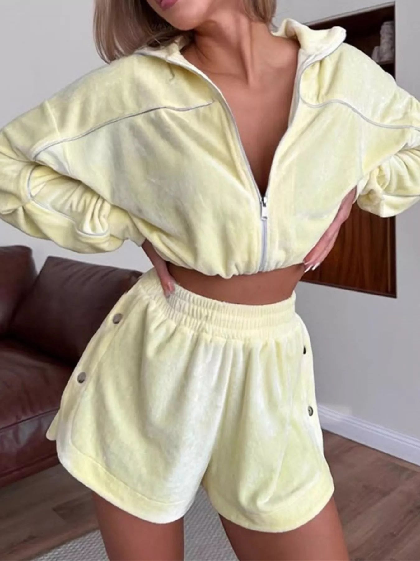 Trendsi Zip-Up Outerwear and Shorts Set -