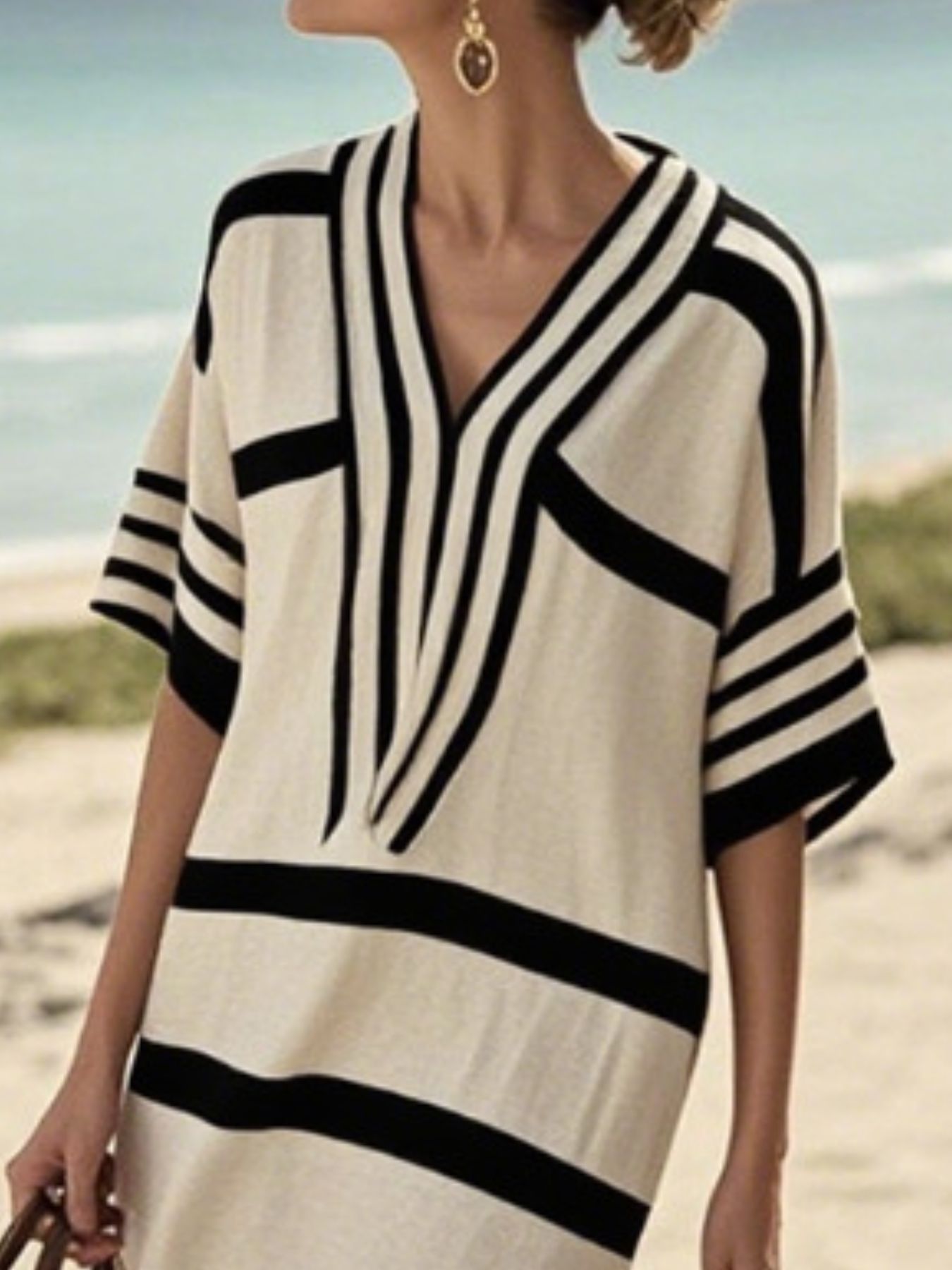 Trendsi Full Size Striped Half Sleeve Midi Dress Plus Size -