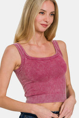 Trendsi Zenana Washed Ribbed Scoop Neck Wide Strap Tank -
