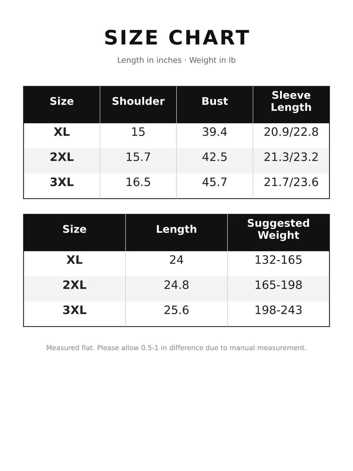 Size chart for layered look striped sweater