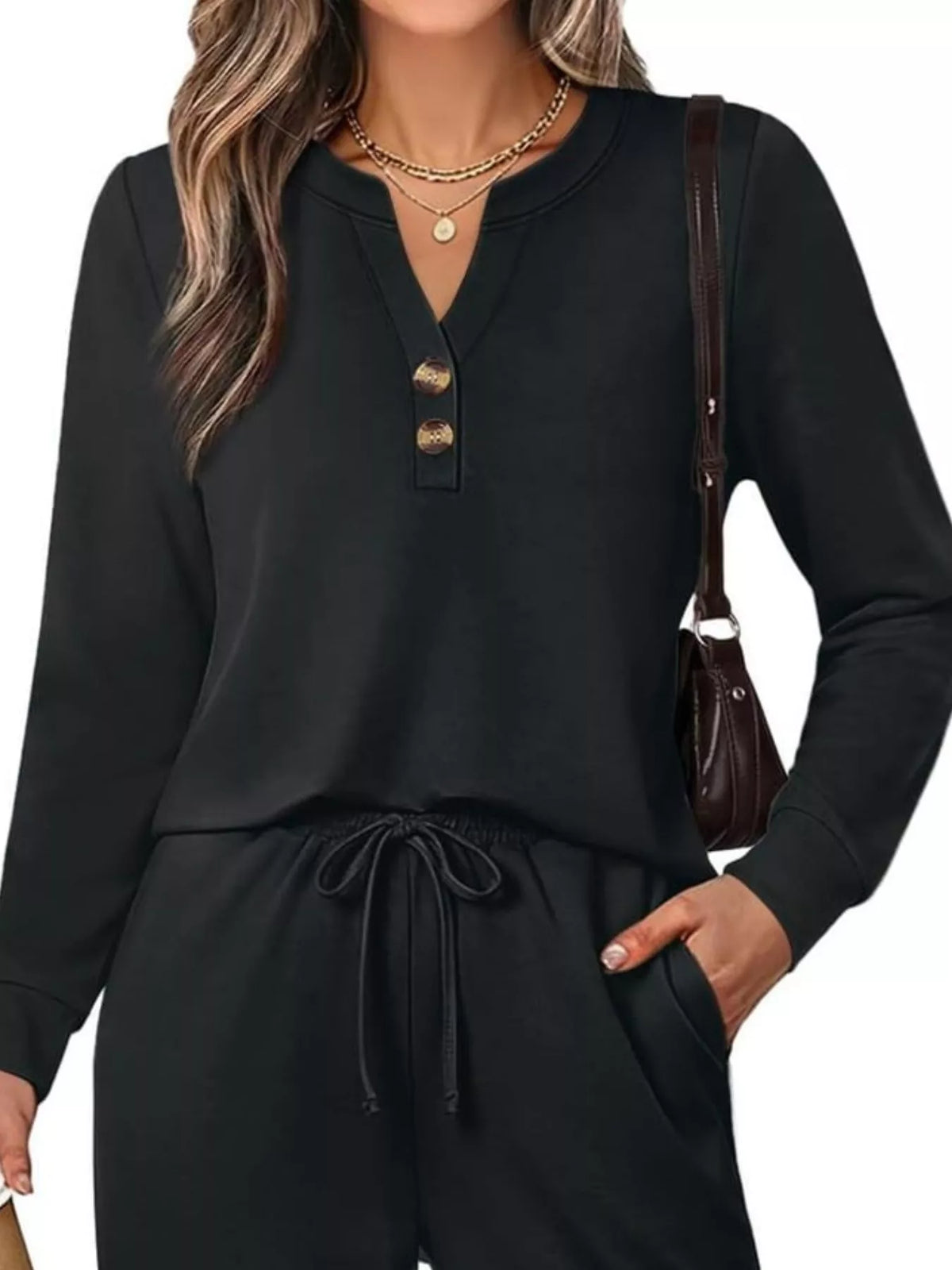 Wide-leg top and pants set, garment detail