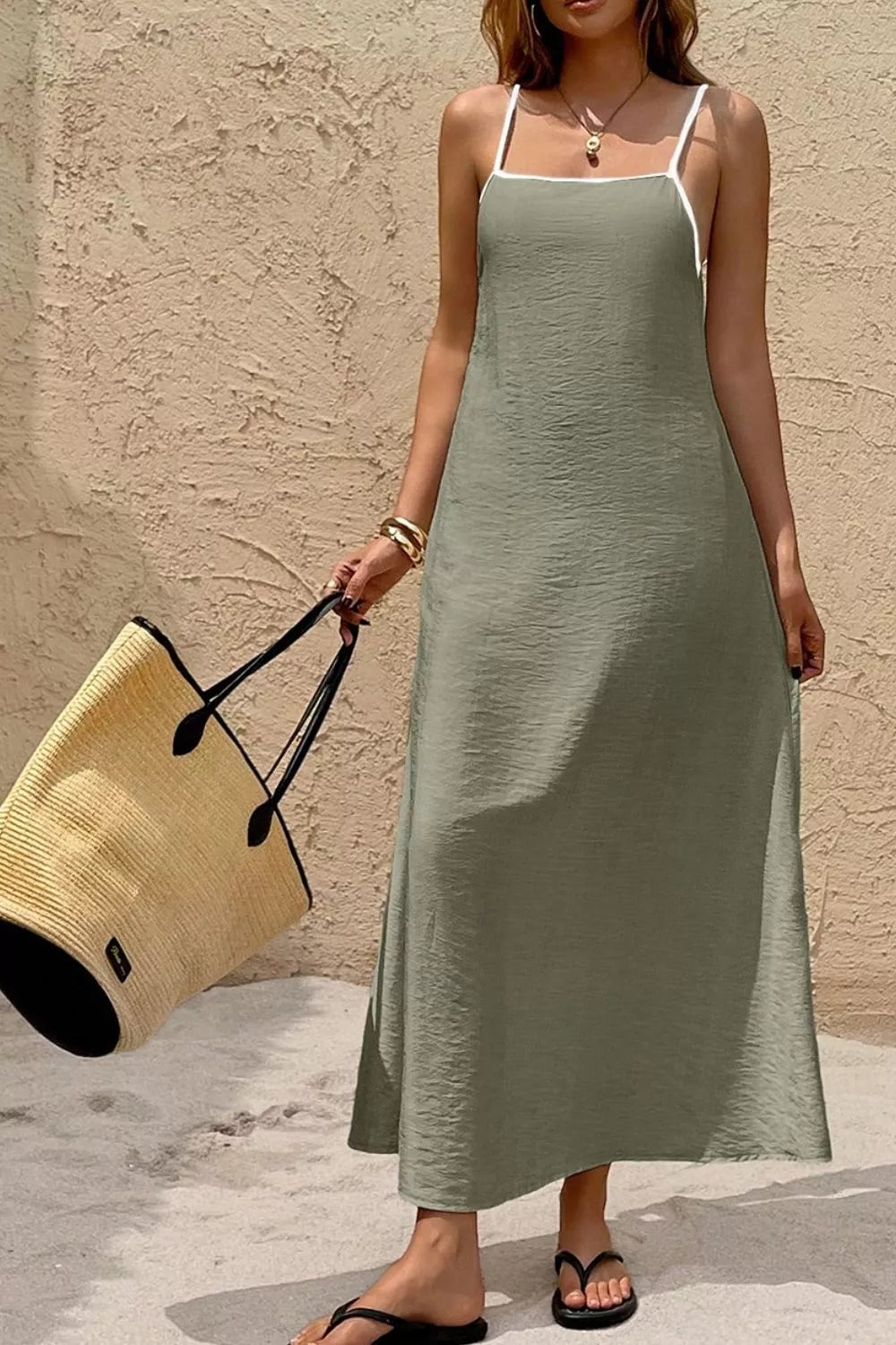 Trendsi Spaghetti Strap Maxi Dress with Contrast Trim -