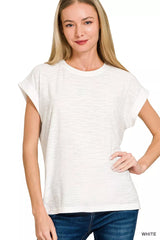 Trendsi Zenana Slub Cuffed Sleeve Tee -