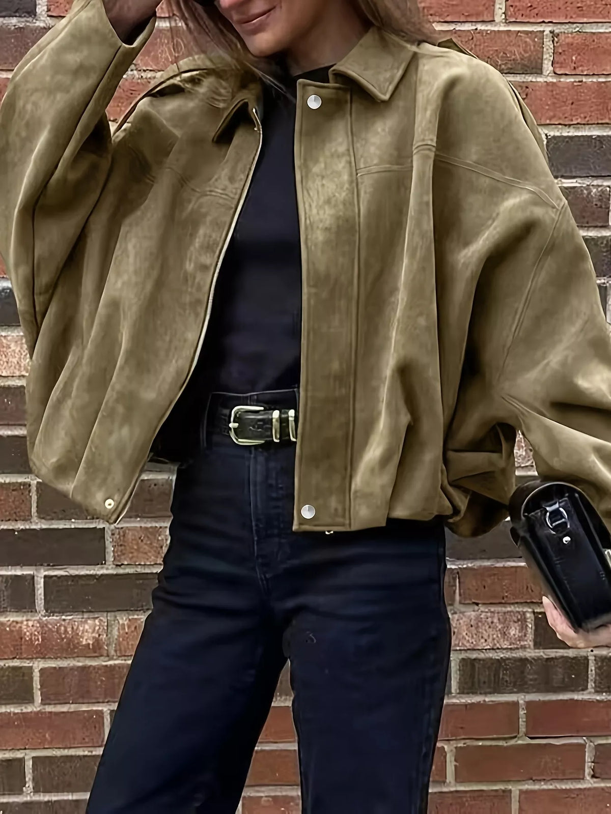 Faux Suede Cropped Jacket, front view