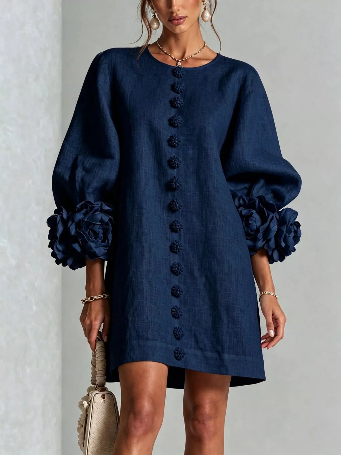 Trendsi 3D Floral 3/4 Sleeve Mini Dress -