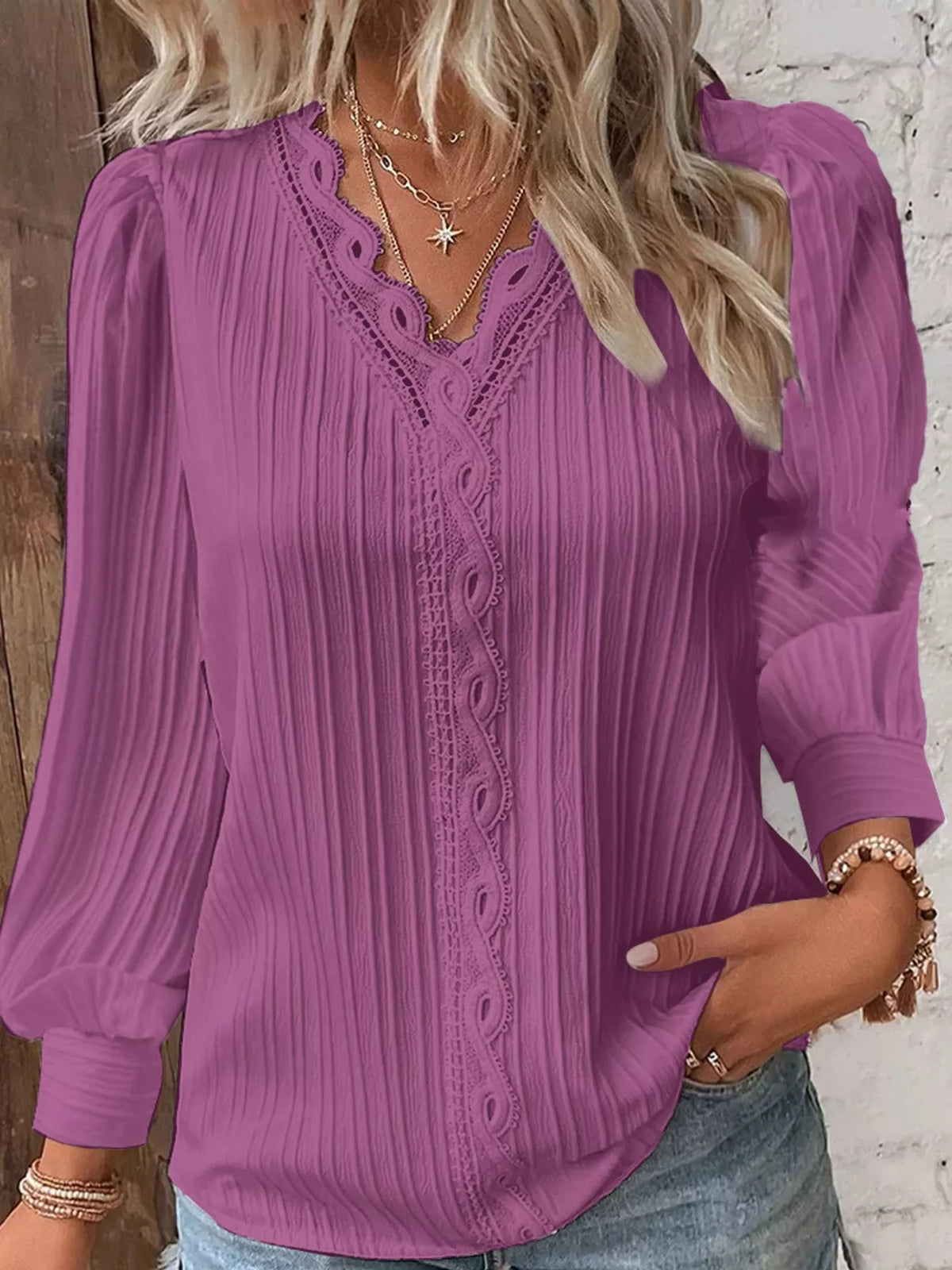 Violet long-sleeve blouse